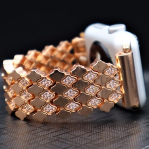 Handmade Rose Gold Apple Samsung Fitbit Rhinestone Jewelry Elastic Cord Apple Watch all series Samsung Watch 3 4 5 6 7 series, Versa 3 2 image 1