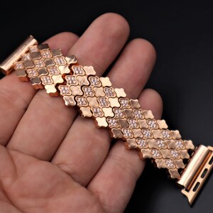 Handmade Rose Gold Apple Samsung Fitbit Rhinestone Jewelry Elastic Cord Apple Watch all series Samsung Watch 3 4 5 6 7 series, Versa 3 2 image 7