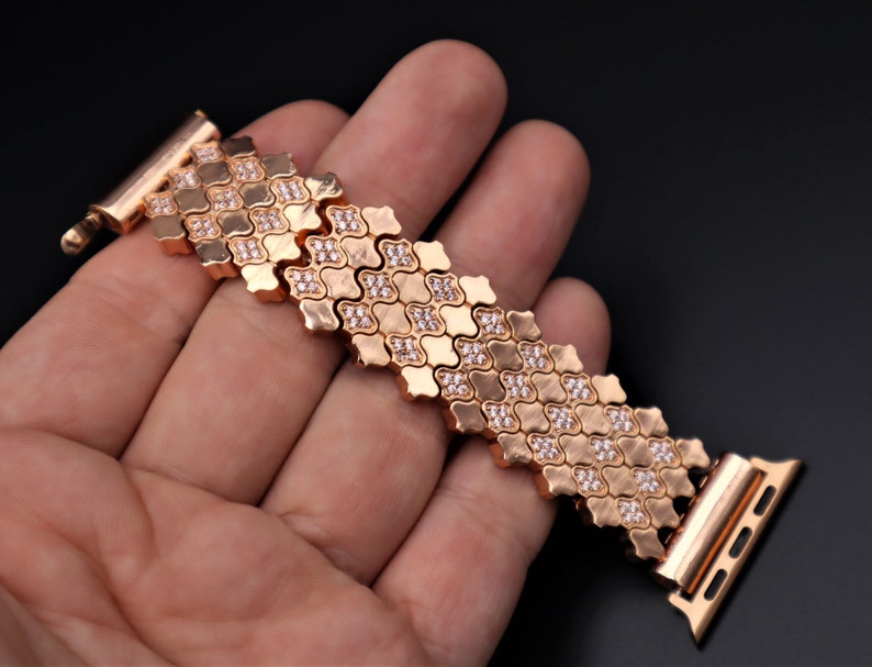 Handmade Rose Gold Apple Samsung Fitbit Rhinestone Jewelry Elastic Cord Apple Watch all series Samsung Watch 3 4 5 6 7 series, Versa 3 2 image 7