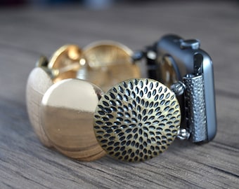 Handmade Gold Tones Apple Watchband, Custom size Band for 38mm 40mm 42mm 44mm. Apple Watch and Fitbit Versa 1-2, Ionic Stretchy band