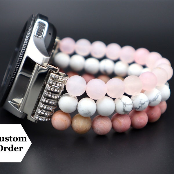 Handmade Gemstone Apple Samsung Fitbit Google Watchband Custom Order. Galaxy watch 6 5 4 3 Pro 45mm 41mm, Active 1 2 Elastic Cord Band