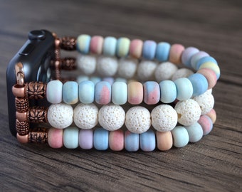Correa de reloj Apple de piedras preciosas hecha a mano, banda de tamaño personalizado para 38 mm 40 mm 42 mm 44 mm. Apple Watch y Fitbit Versa 1-2, banda elástica iónica
