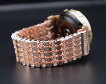 ハンドメイド ローズゴールド Apple Samsung Fitbit ラインストーン ジュエリー 伸縮性コード Apple Watch 全シリーズ Samsung Watch 3 4 5 6 7、Sense Versa 4 3 2