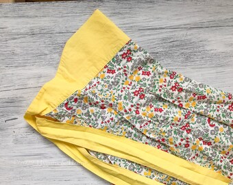 Vintage Apron, Floral with Yellow Trim and Ties, Red, Gray, & Yellow Flowers | Vintage Kitchen Linens | Vintage Half Apron