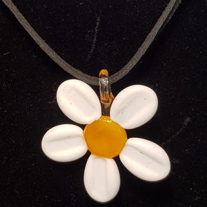 Handmade glass Daisy Pendant on leather cord