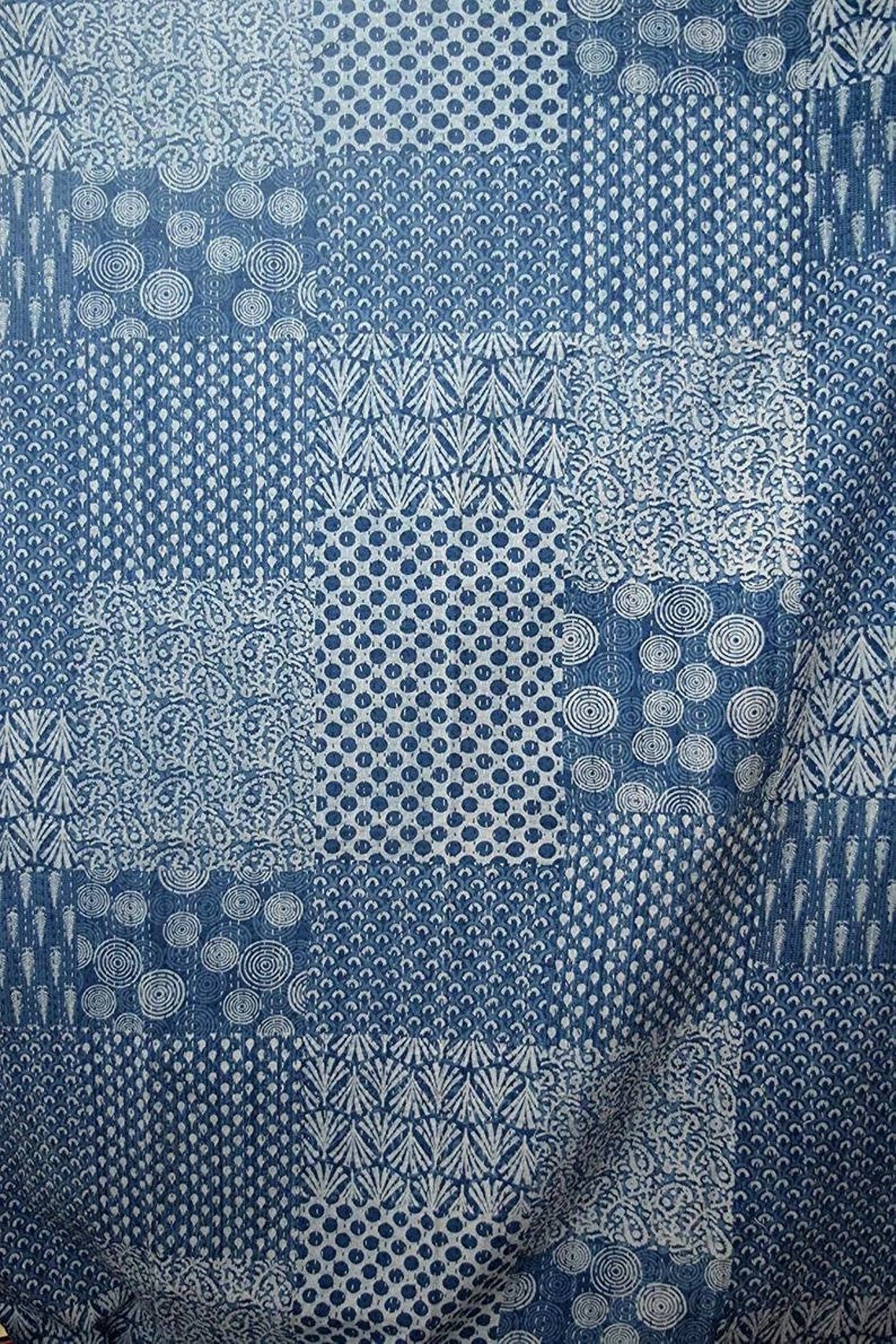 Patchwork blue Kantha Quilt Indian Cotton Traditional Handmade Etsy