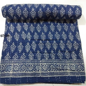 Bohemian Boho Abstract Block Printed Vintage Kantha quilts Hand Stitched Quilt Coverlet Single Size 100/% Indian Cotton