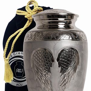 Brass Cremation Urns Adult Ashes-Wings-Grey-Silver-Large