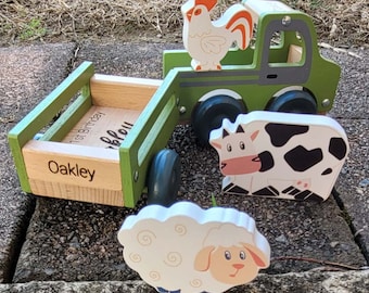 Personalised Wooden Truck with Animals