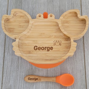 Bamboo Dinning Plate and Spoon - Orange Crab