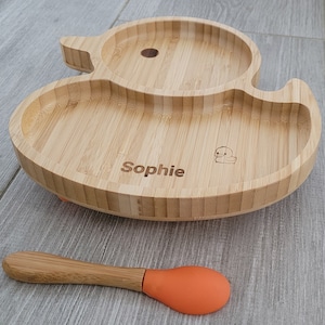 Bamboo Dinning Plate and Spoon - Orange Duck