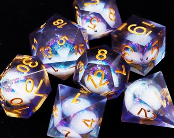 Glittering liquid core dice set for role playing games , Galaxy d&d dice set , Black dungeons and dragons dice set , Polyhedral dnd dice set