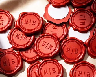 Personalized Self-Adhesive Wax Seal Stickers, Custom Any Logo & Initials Wax Seals Stickers, Wedding Monogram Self-Adhesive Wax Seal Stamp