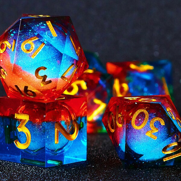 Red Blue Liquid Core dnd dice set for role playing games, Liquid Core Dungeons and Dragons Dice Set for D&D Gift, Full d and d dice sets