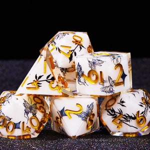 Black Butterfly Dice Set for Role Playing Games, Full Dungeons and Dragons Dice Set for DnD gifts, Resin Sharp Edge d and d dice Set