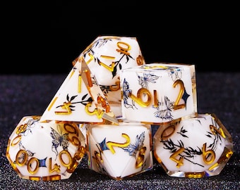 Black Butterfly Dice Set for Role Playing Games, Full Dungeons and Dragons Dice Set for DnD gifts, Resin Sharp Edge d and d dice Set