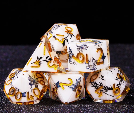 Black Butterfly Dice Set for Role Playing Games, Full Dungeons and Dragons Dice Set for DnD gifts, Resin Sharp Edge d and d dice Set