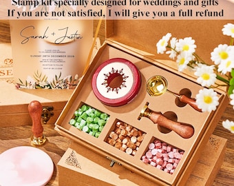 Custom wax seal stamp kit for wedding invitation , Custom wax stamp kit for gift, Initial wax seal stamp set custom for gift