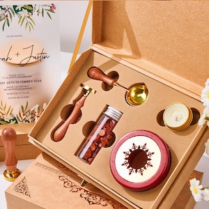 Kit di timbri per sigilli di cera personalizzati - Timbro in cera personalizzato con iniziale o logo per matrimoni, regali, lettere, set di sigilli in cera personalizzati per matrimoni con stufa a fusione
