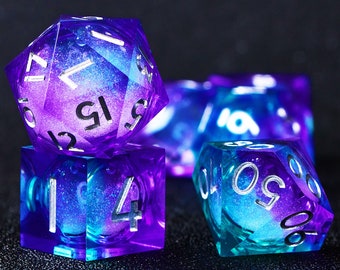 Magic Blue Liquid Core dnd dice set for role playing games, Liquid Core Dungeons and Dragons Dice Set for D&D Gift, Full d and d dice sets