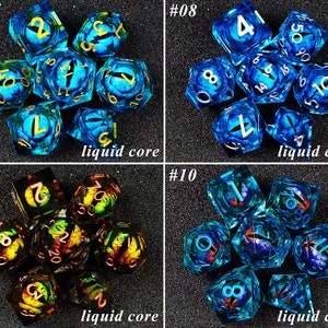 Dnd dice set liquid core , Handmade liquid core dragon eye dice set , Liquid core d20 dnd dice , Beholder's Eye liquid core d&d dice sets image 9