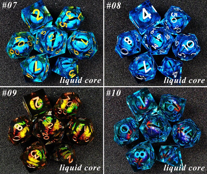 Dnd dice set liquid core , Handmade liquid core dragon eye dice set , Liquid core d20 dnd dice , Beholder's Eye liquid core d&d dice sets image 9