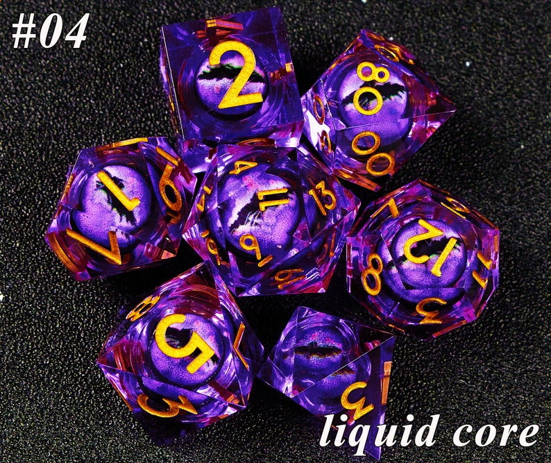 Dnd dice set liquid core , Handmade liquid core dragon eye dice set , Liquid core d20 dnd dice , Beholder's Eye liquid core d&d dice sets image 5