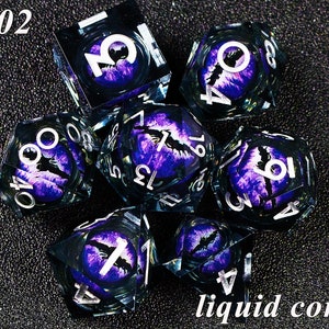 Dnd dice set liquid core , Handmade liquid core dragon eye dice set , Liquid core d20 dnd dice , Beholder's Eye liquid core d&d dice sets image 3