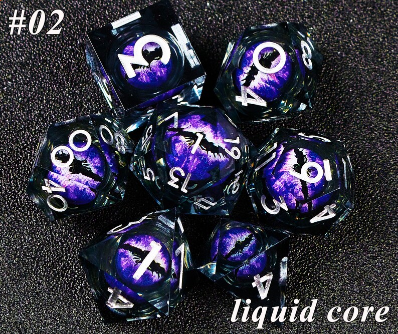 Dnd dice set liquid core , Handmade liquid core dragon eye dice set , Liquid core d20 dnd dice , Beholder's Eye liquid core d&d dice sets image 3