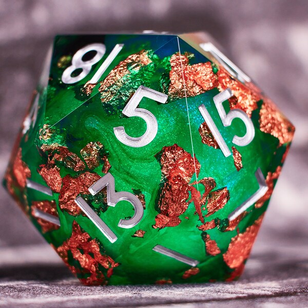 Green goil Géant d20 noyau liquide dés mdn, jeu de dés mdn vert D6, Grand noyau liquide d20 dés d & d, Chonk 55mm jeu de dés à bords tranchants D20