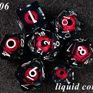 Dnd dice set liquid core , Handmade liquid core dragon eye dice set , Liquid core d20 dnd dice , Beholder's Eye liquid core d&d dice sets image 7