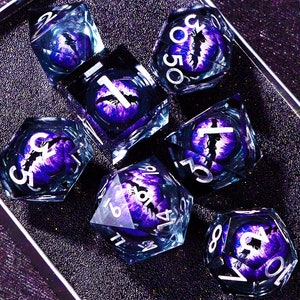 Dnd dice set liquid core , Handmade liquid core dragon eye dice set , Liquid core d20 dnd dice , Beholder's Eye liquid core d&d dice sets First Image Dice Set