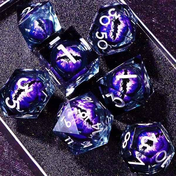 Dnd dés ensemble noyau liquide , Ensemble de dés oeil de dragon à noyau liquide fait à la main , Noyau liquide d20 dés dnd , Ensembles de dés d&d à noyau liquide Beholder's Eye