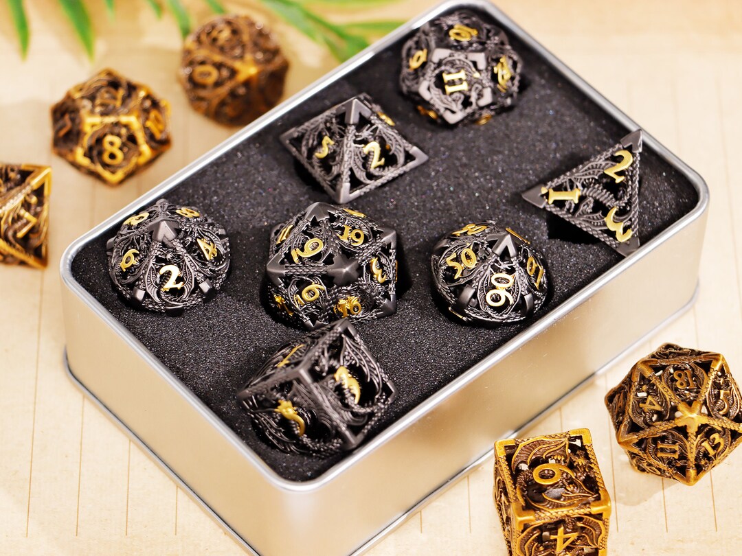 Black Metal Dice Set for Role Playing Games , Hollow Dungeons and