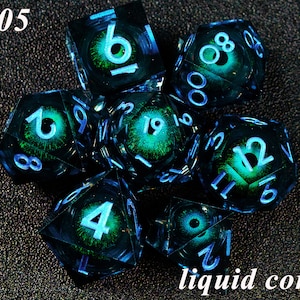 Dnd dice set liquid core , Handmade liquid core dragon eye dice set , Liquid core d20 dnd dice , Beholder's Eye liquid core d&d dice sets image 6