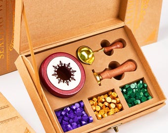 Custom Wax Seal Stamp Kit with Initials – Personalized Initial or Logo Wax Stamp Kit for Wedding Invitations – Engraved Letter Wax Seal Kit
