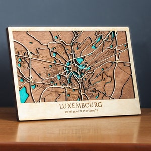 Luxemburg Straßenholz Karte, 3D Stadt karte Geschenk, Straßen Cutouts, Luxemburg Holz Dekor, Holz Wand karte Art Decor, Besonderes Geschenk