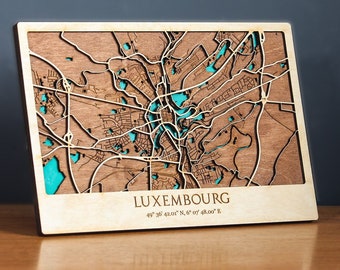 Luxembourg Street Wood Map, 3D City Map gift, Street Cutouts, Luxembourg wood decor, Wooden Wall Map Art Decor,  Special Gift