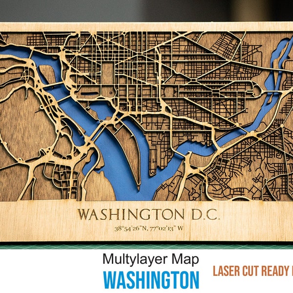 3D Laser Cut Map of Washington D.C. - Multilayer Street Map Decor Laser Cut Digital Files – PDF, Svg, Eps, Ai, Cdr