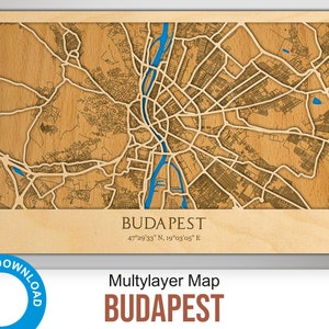 Digitaal bestand SVG, pdf - stratenplan Boedapest - 3D meerlaags stratenplan decor lasergesneden digitale bestanden - Hongarije hout lasergesneden vector