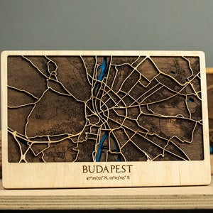 Budapest Wood Map, 3D City Map gift, Wooden Wall Map Art Decor, Hungary Capital Wooden Map, Anniversary Gift, Map Wall Art, Laser Cut