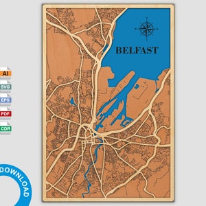 3D Laser Cut Map Dateien - Irland Straßenkarte Dekor, Holz Laserschnitt Digitale Dateien - PDF, SVG, Eps, Ai, Cdr