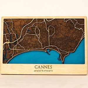Cannes Street Wood Map, 3D City Map, Wooden Street Decor, Franse Kaart, Franse Riviera Travel Art, Verjaardagscadeau
