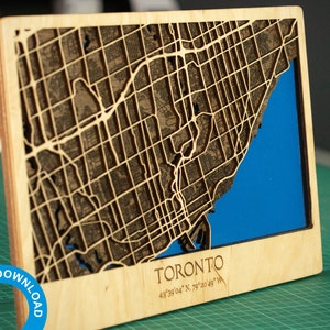 Digital File - Toronto Street 3D Laser Cut Map - Canada Multilayer Map Decor Laser Cut – PDF, Svg, Eps, Ai, Cdr