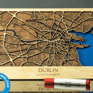 3D Laser Cut Stadtplan von Dublin - mehrschichtige Straßenkarte Dekor Laser geschnitten Digitale Dateien - PDF, svg, eps, ai, cdr