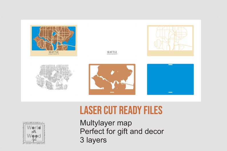 3D Laser Cut Map of Seattle - Multilayer Map Decor Laser Cut Digital ...