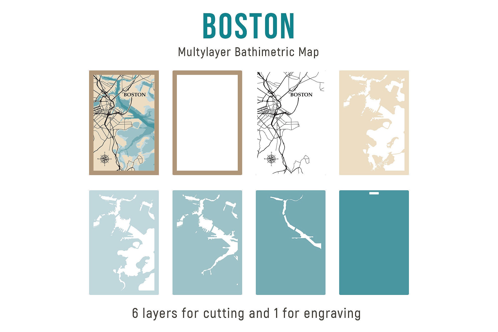 Boston Map Cutting Files, PDF, AI, SVG - Wood Multilayer Laser Cut ...