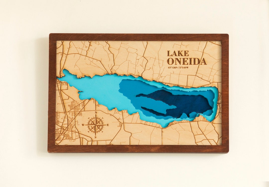 Oneida Lake 3D Wall Art Multilayer Map Lake House Decor Lake Map Depth