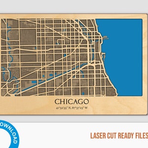 Fichier numérique SVG, PDF - carte de Chicago, décor de plan de rue multicouche, carte 3d de Chicago, PDF, Svg, Eps, Ai, Cdr - fichiers découpés au laser prêts