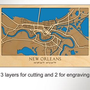Digitale Datei SVG, PDF - New Orleans Karte - 3d Straßenkarte mit mehreren Ebenen Dekor Laser geschnitten Digitale Dateien - Holz Laserschnitt Vektor. Rhode Island